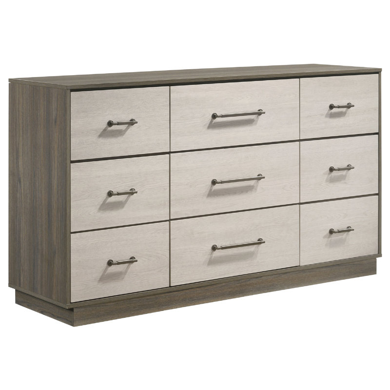 Ensemble de chambre à coucher pour grand lit 4 pièces Fene, gris, brun, bibliothèque intégrée, Grand lit
