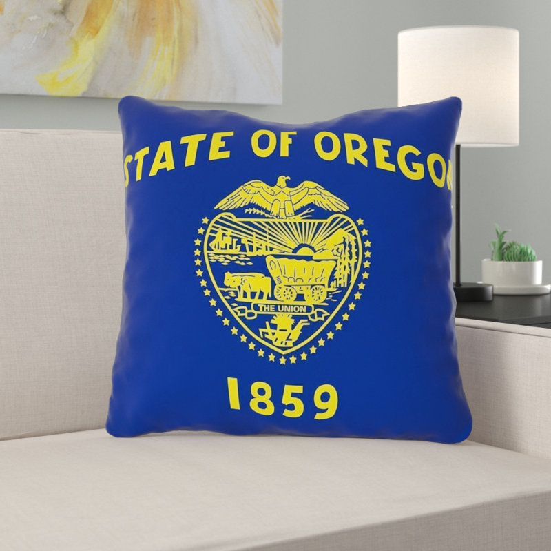 Centres - Drapeau de l'Oregon, polyester filé / coussin décoratif - intérieur, 18" x 18", polyester