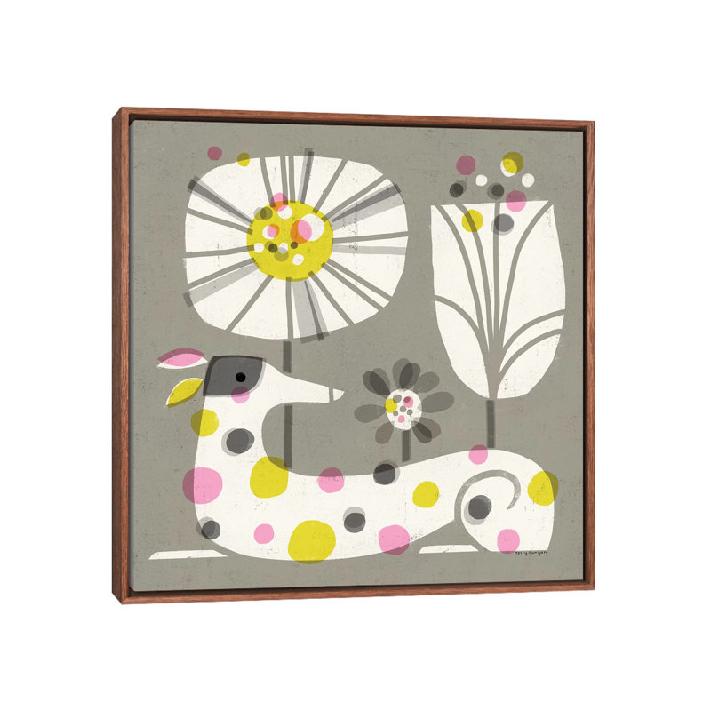 «Dog Dots» par Terry Runyan - impression, Pas de tapis, H 26 po x l 26 po x P 1,5 po, Toile avec cadre brun