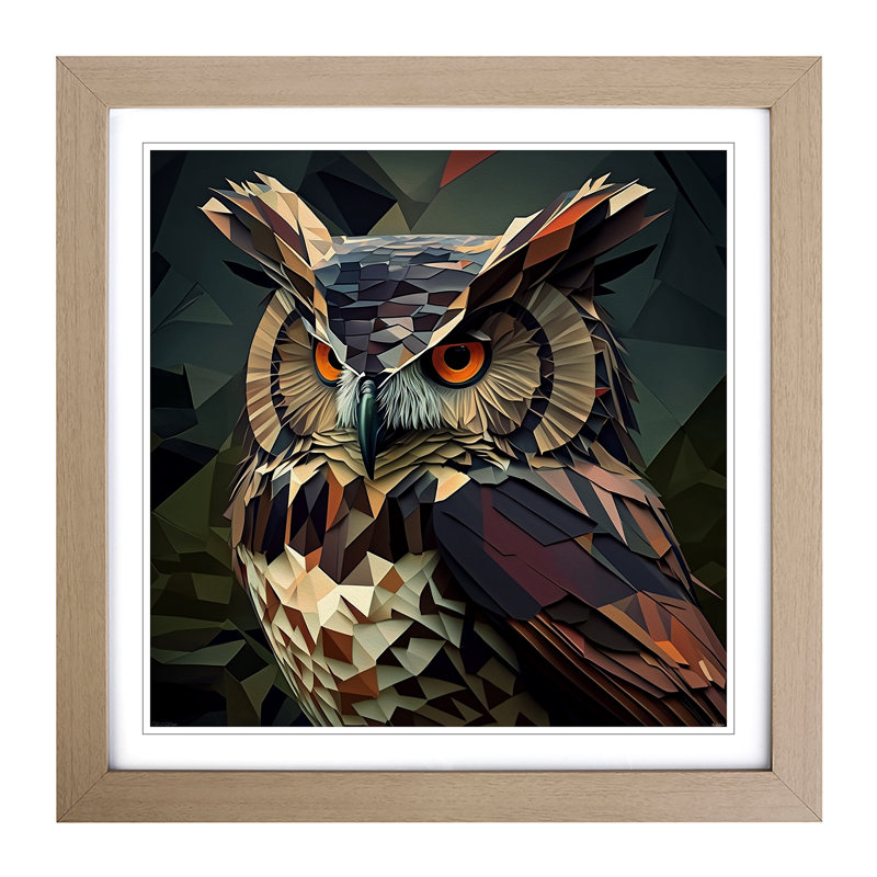 Owl Cubism - Framed Print, Oak
