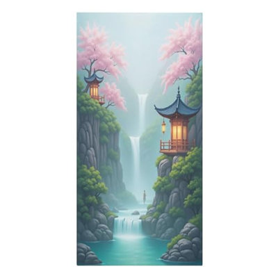 Serviette de plage en microfibre surdimensionnée en forme de cascade de jardin traditionnel chinois, serviettes de piscine à séchage rapide sans sable, drap de bain léger et absorbant pour les vacances, 32 po x 63 po et un sac en toile de style chinois gratuit est inclus