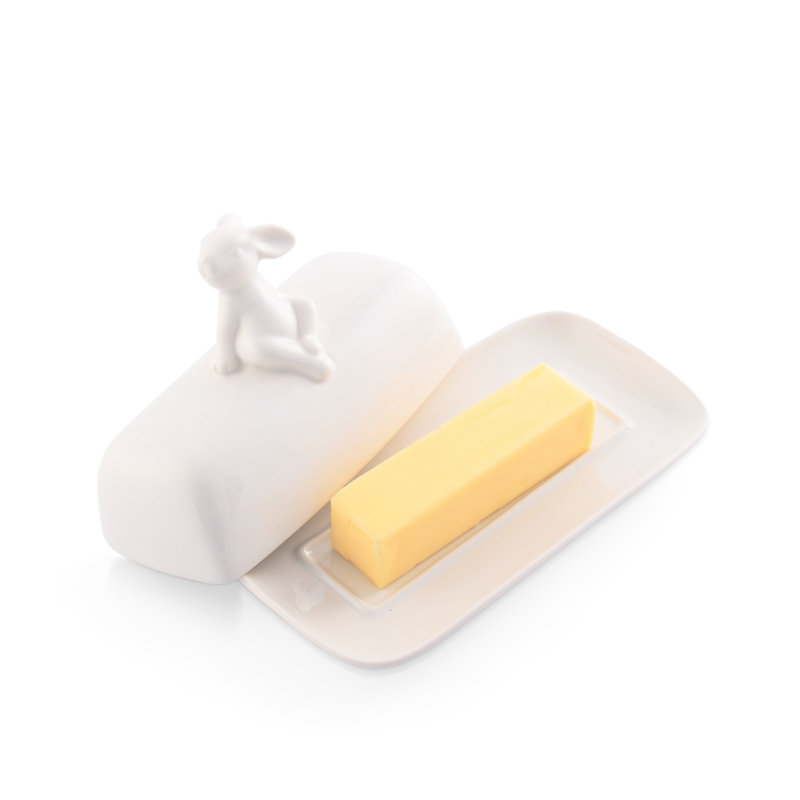 White Porcelain Sitting Bunny Butter Dish