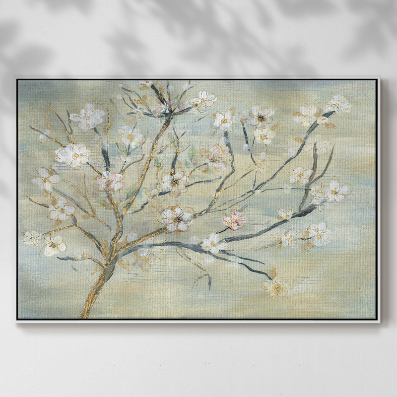 Fleurs et pluie printanière, H 27 po x l 41 po x P 2 po, Blanc
