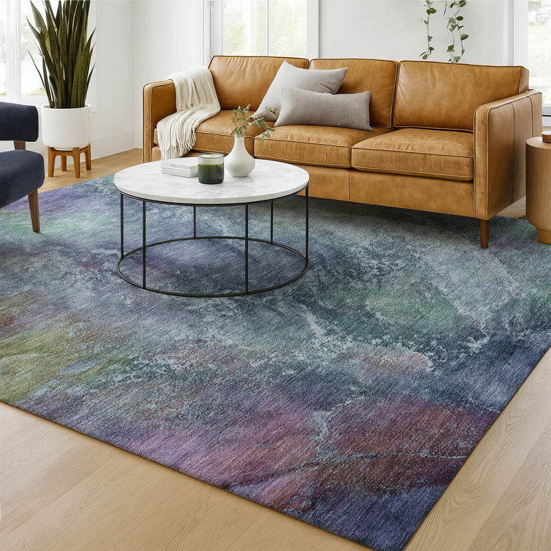 Premium Machine Washable Mayfield AMF2308 Abstract Rug, Blue, 10' x 14'
