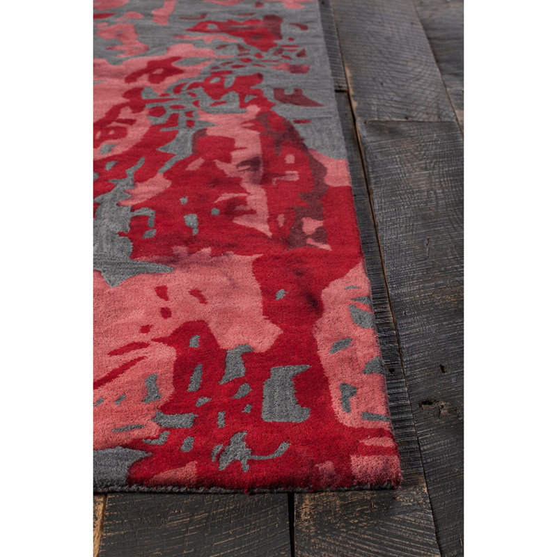 Tapis rouge / gris en laine touffeté à la main Brynn Authentic, Rectangle 7 pi 9 po x 10 pi 6 po