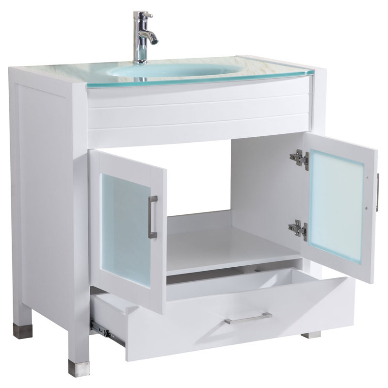 Ensemble de meuble-lavabo simple l 36 po avec miroir Marguez, Blanc