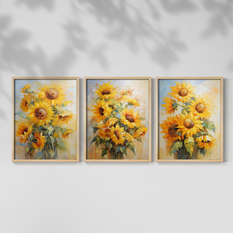 Étude florale CLV -Set de 3 estampes giclées encadrées -Prêt à, Natural Framed, H 20 po x l 16 po