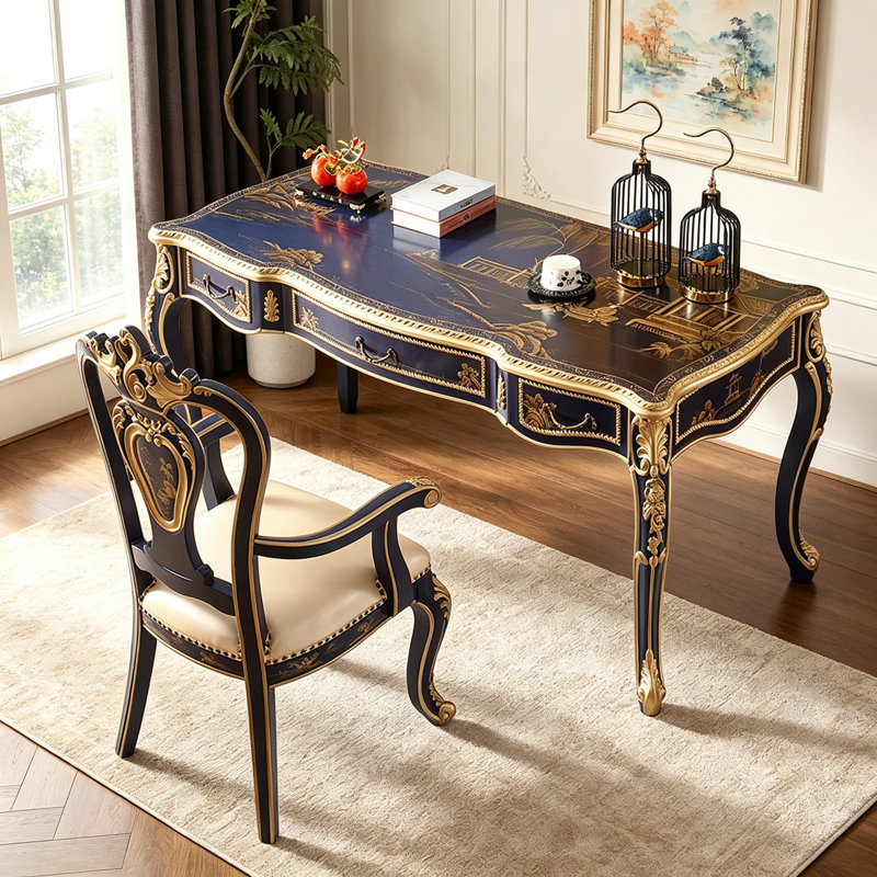 Solid Wood Hand-Painted Desk with 3 Drawers
