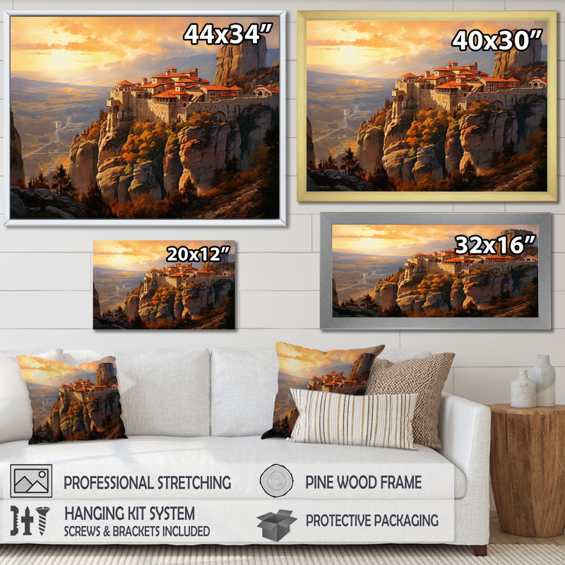 Grèce, Grèce, énigme II - impression, H 34 po x l 44 po x P 1,5 po, Encadrement doré