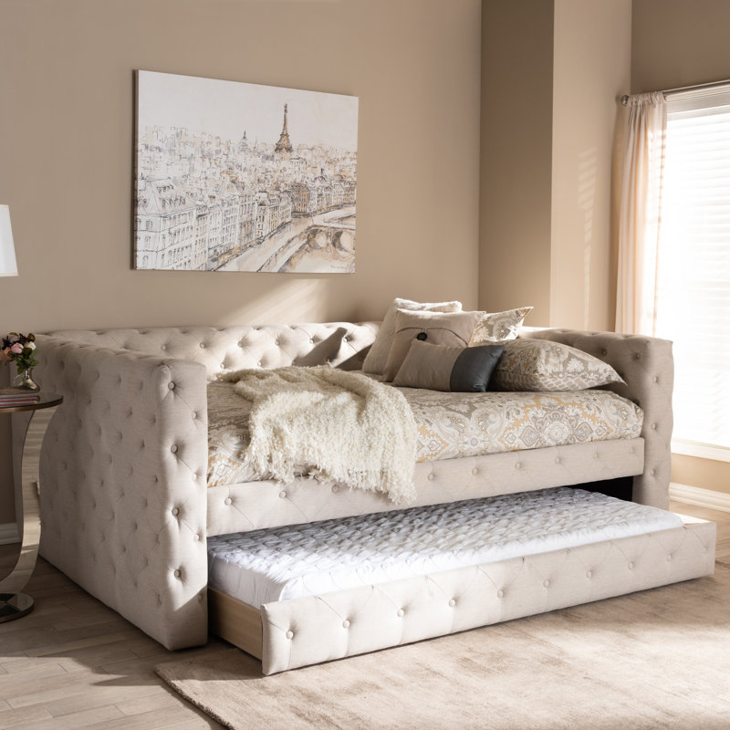 Lit de jour Tangier, Double, Beige clair, Lit gigogne inclus