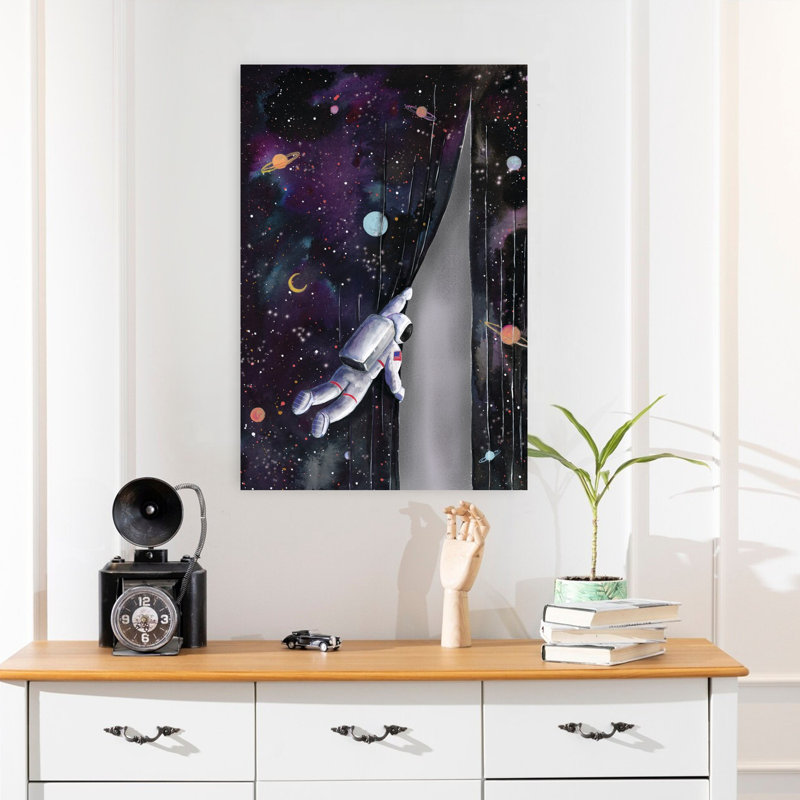 Astronaute dans l'espace, paysage contemporain abstrait, art naturel, H 24 po x l 16 po