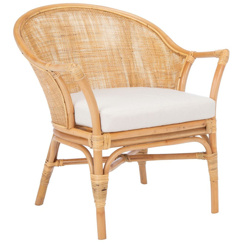 Chaise d'appoint en rotin avec coussin Minix, Naturel