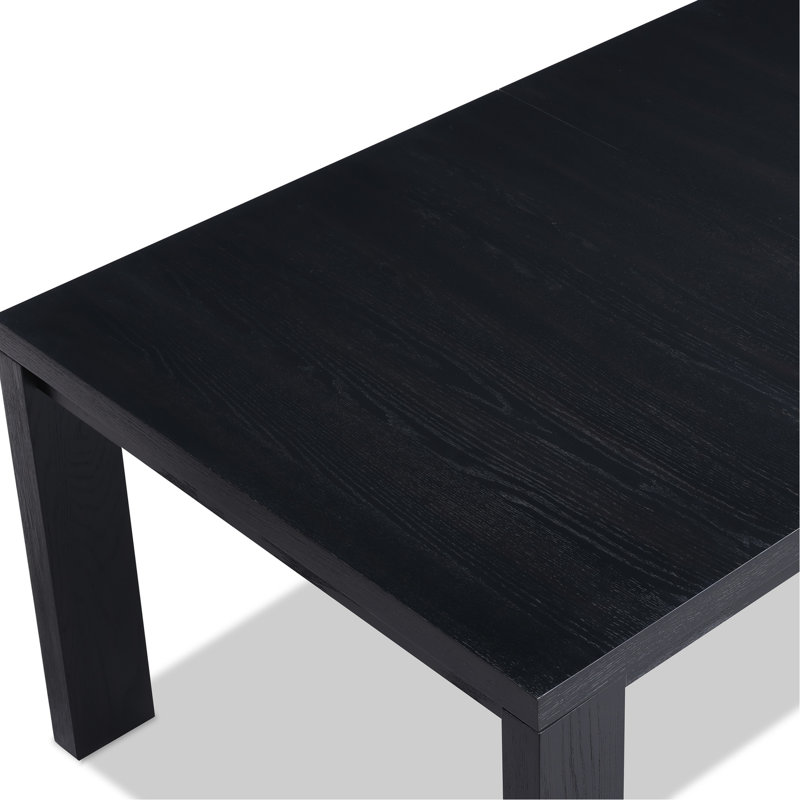 Dining Table - Rectangular Black 18" Extendable Leaf Solid Wood Seats 6 Contemporary For