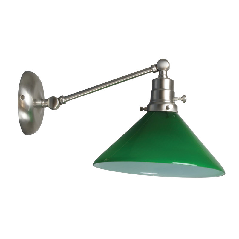 Plug-in Swing Arm Sconce, Antique Brass, Green