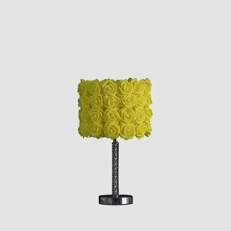 18.25" Roses In Bloom Metal Table Lamp, Yellow