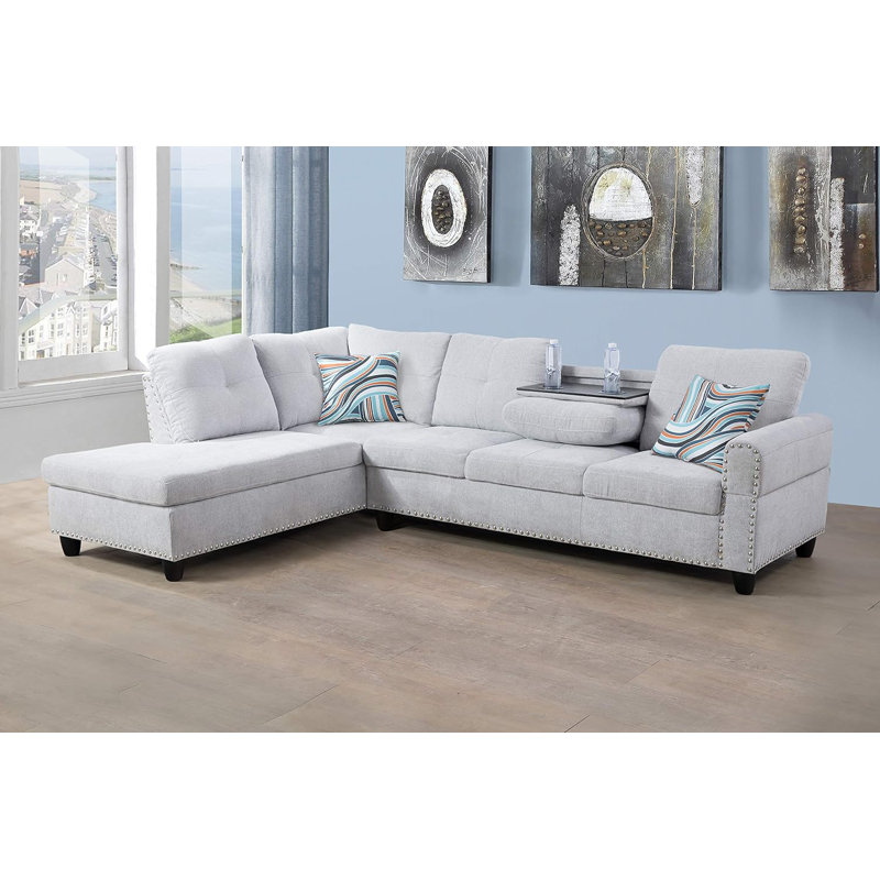 Canapé modulaire en L de 97,5 po de largeur Budapest, Orienté à gauche (vu de face), Blanc cassé 100% lin