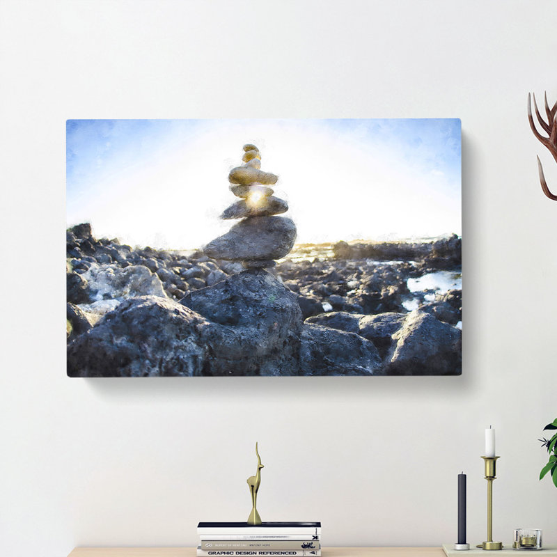 Rock Cairns With Sunlight - Wrapped Canvas, 50cm H x 76cm W x 3cm D