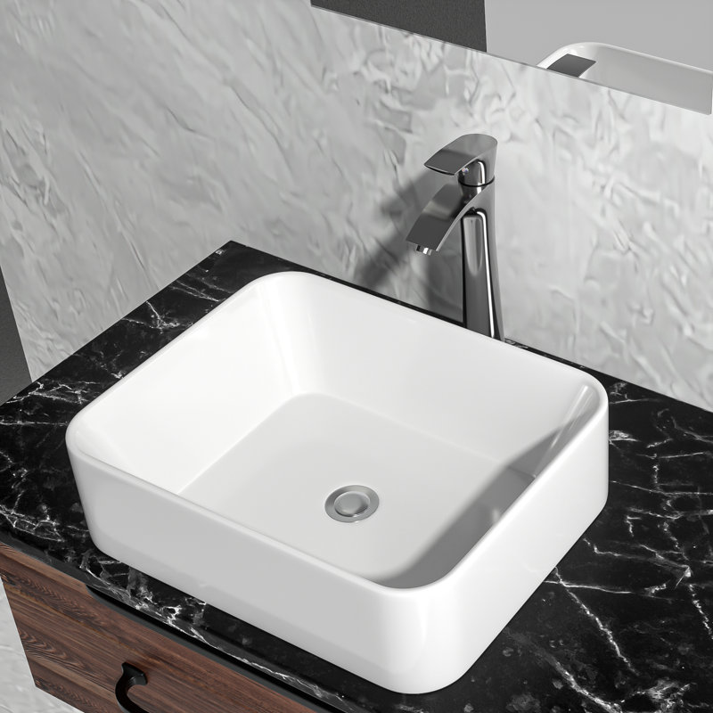 19" L x 15" W White Ceramic Rectangular Vessel Bathroom Sink