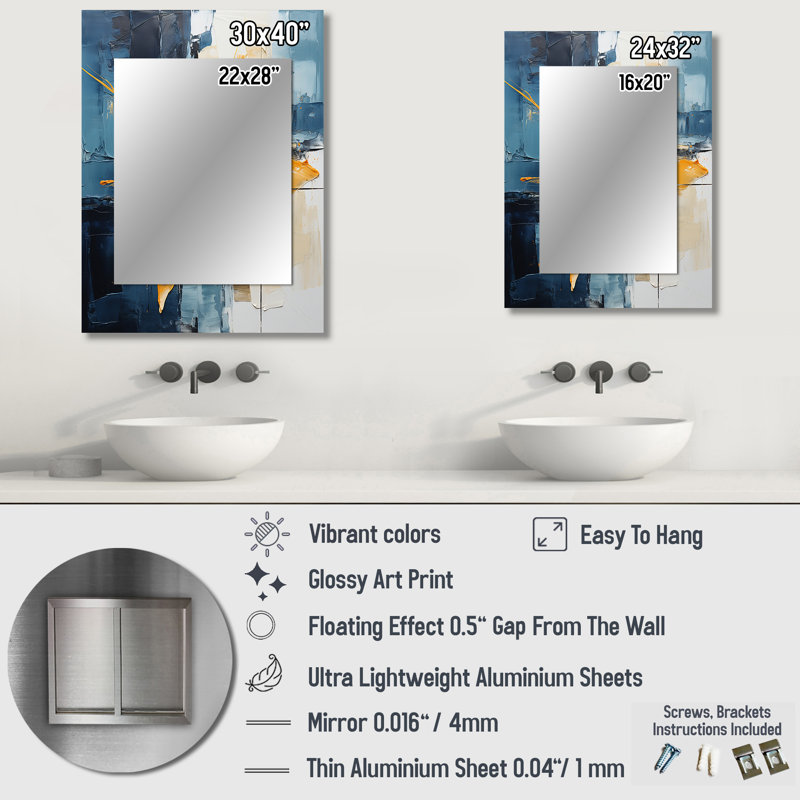 «Abstract Layers I - Abstract Collages», miroir mural moderne et contemporain, art imprimé en métal, 32 po x 24 po