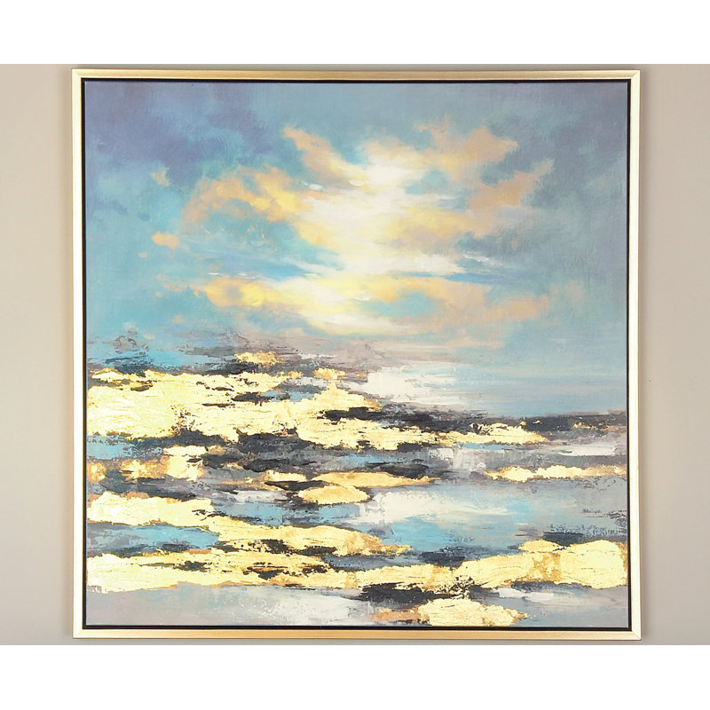 Blue and Gold Abstract Landscape Canvas Wall Art