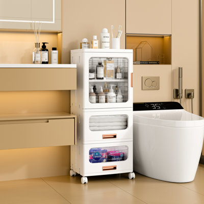 Rolling Vertical Drawer Storage Cabinet With Lid, Wheels, Stackable Slim Organizer For Bathroom, Laundry, Or Small Apartment