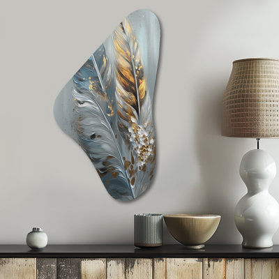 Una - Glam Feather Boomerang Shape Irregular Metal Wall Decor