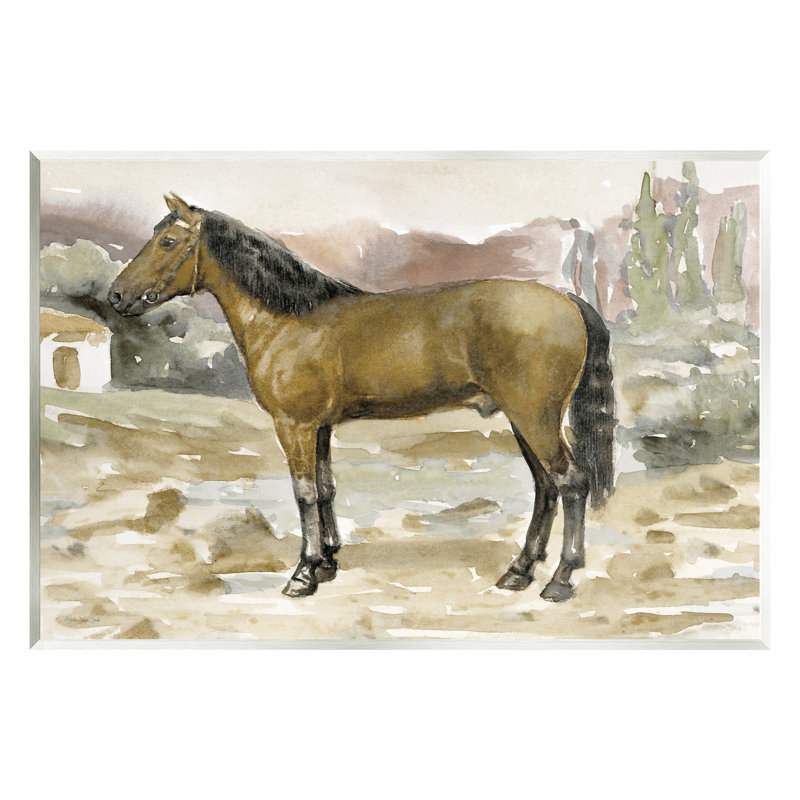 Scène de campagne champêtre brun - Peinture, H 10 po x l 15 po x P 0,5 po, Bois