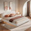Upholstered platform bed with curved headboard and Keo loop fabric-1156321880