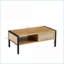 Table basse en rotin naturel avec porte coulissante et amp; Pieds en métal pour le salon, robustes Peu encombrant