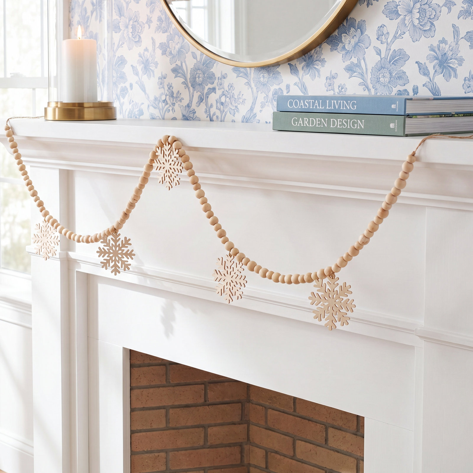 60" Felt Snowflake and Wood Bead Garland