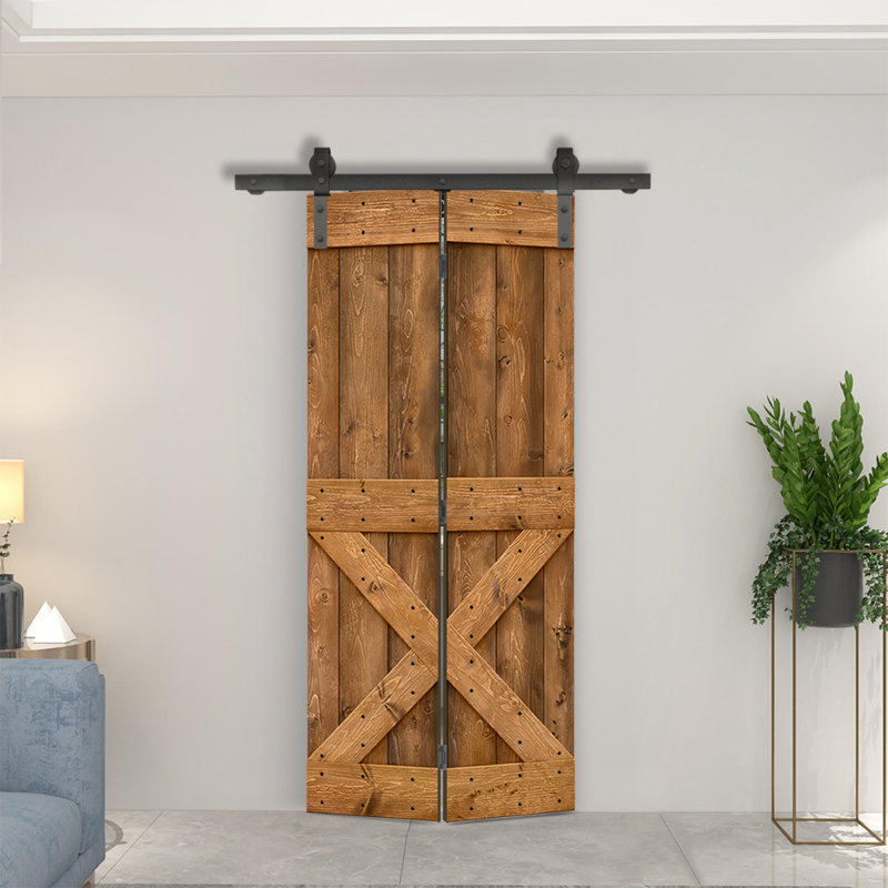 Porte pliante en bois massif 84 po 84 po, Noyer, 32 po x 84 po