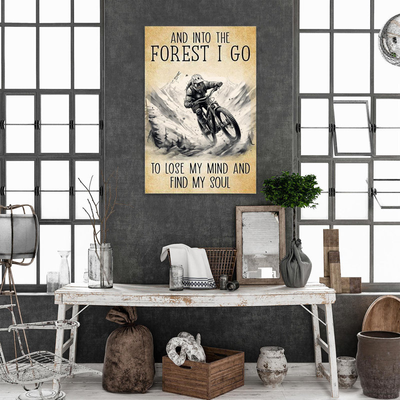 Impression sur toile, "Mountain Biking And Into The Forest" - 1 pièce, H 36 po x l 24 po x P 1,25 po
