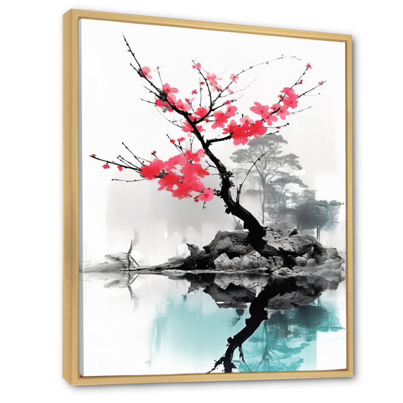 Art asiatique, lac Sumi I sur toile, H 32 po x l 24 po x P 1 po, Cadre naturel flottant