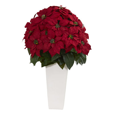 Poinsettia Artificial Plant in White Planter