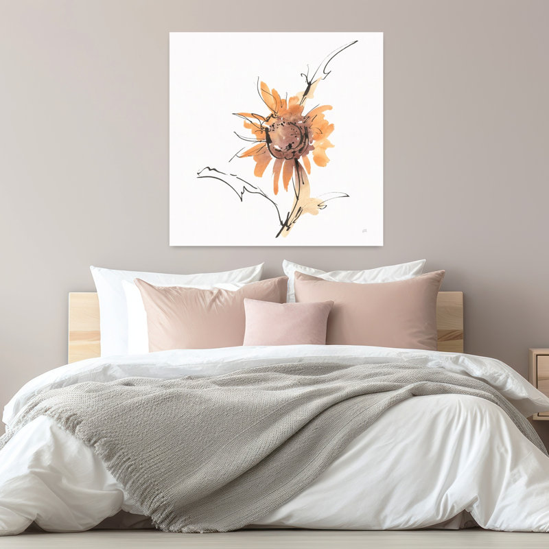 Abricot tournesol III, art contemporain de fleur de tournesol abstrait, H 32 po x l 32 po