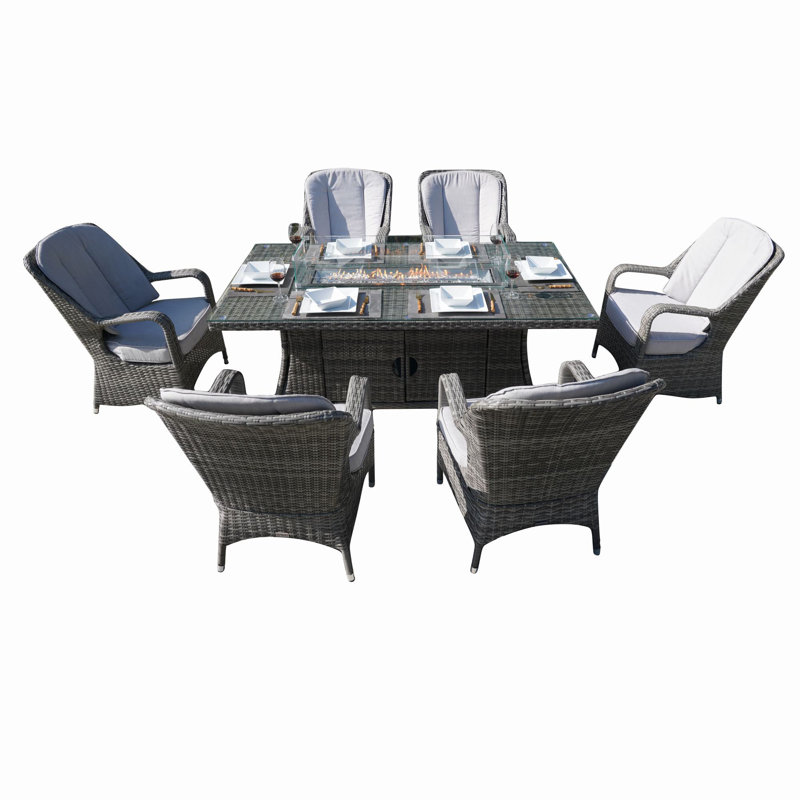 Aerolyn 5 - Person Wicker Patio Dining Set with Rectangular Table , Cushions Included