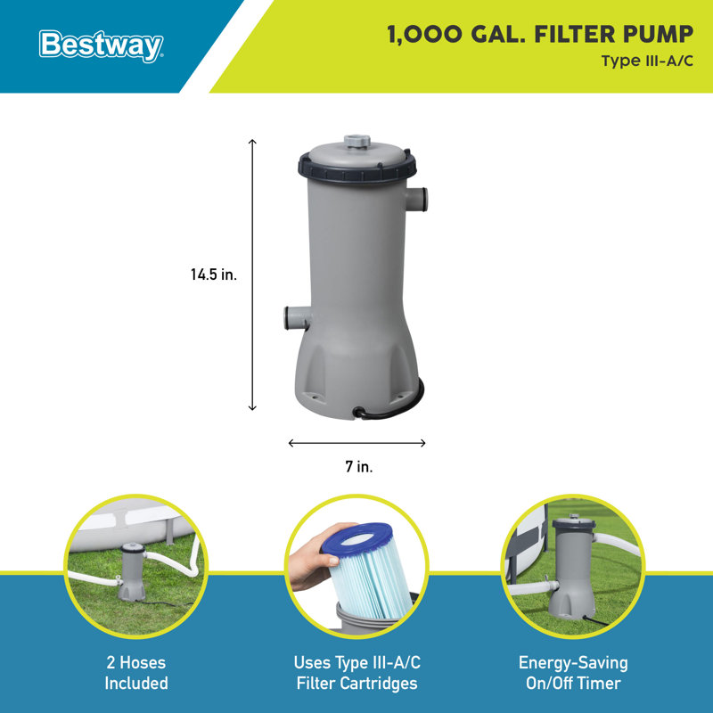 Gray 1000 GPH Cartridge Pool Filter Pump with Timer