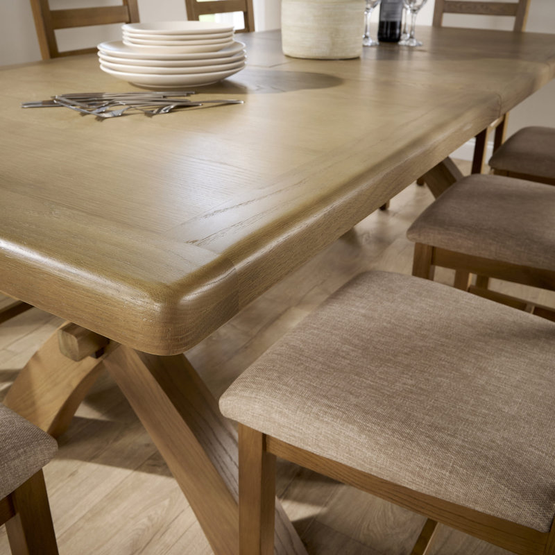 Ciro 2m Extending Dining Table & Oak Set 6 Slatted Back Chairs, 78cm H x 180cm W x 100cm D, Beige