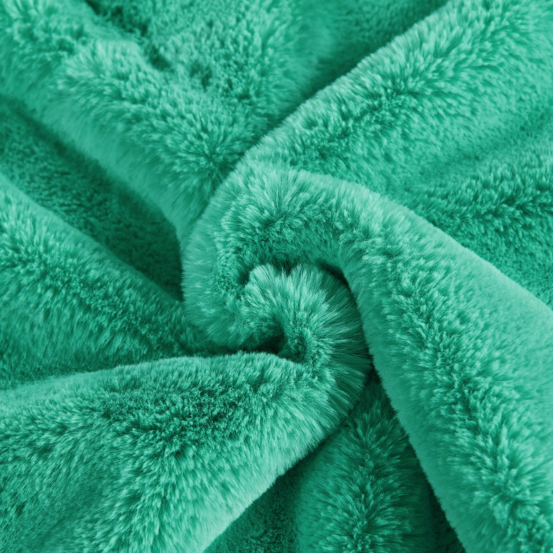 Jeté en fausse fourrure de renard, L 50 po x L 60 po, Bleu turquoise