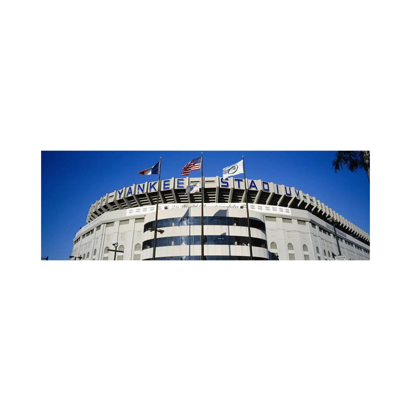 Flags In Front Of A Stadium, Yankee Stadium, New York City, New York, USA - Wrapped Canvas Panoramic Print