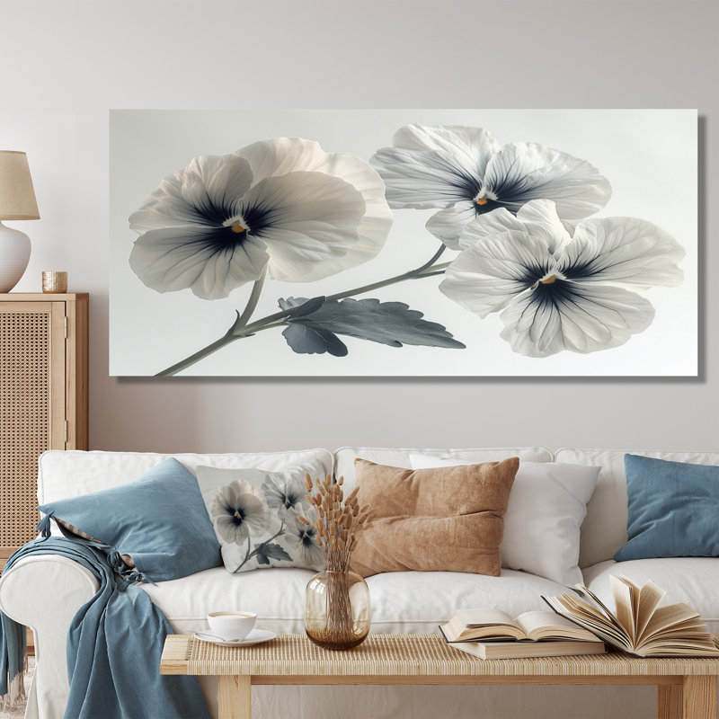 Décoration murale blanc blanc botanique beauté I - pensées, H 28 po x l 60 po, Toile tendue