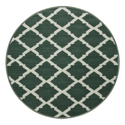Machine Washable Trellis Green Area Rug