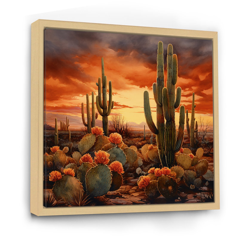 Impression sur toile cactus cuivré au Nevada, Cadre flottant érable, H 30 po x l 30 po x P 1 po
