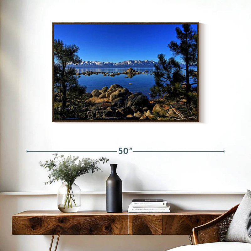 Lac Tahoe depuis l'anse Zephyr, 37 po x 25 po, Cadre flottant en noyer