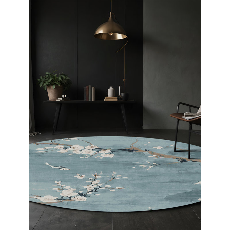 Machine Washable Gray Area Rug, Round 6'