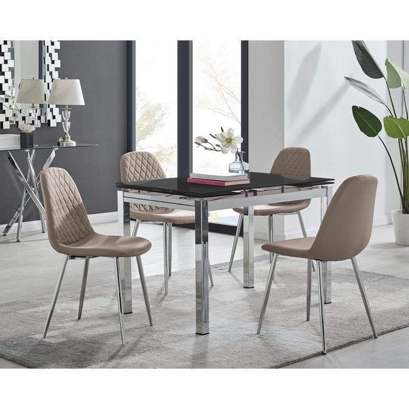 Corova Extendable Dining Set, Cappuccino/Silver