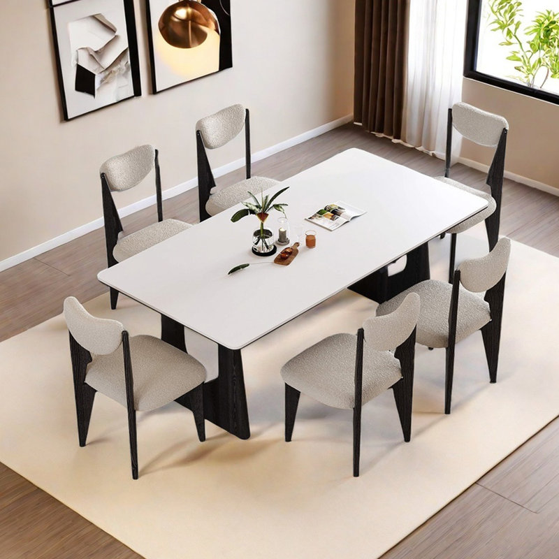 Table de salle à manger blanche en pierre frittée, H 29,53 po x l 31,5 po x L 70,87 po