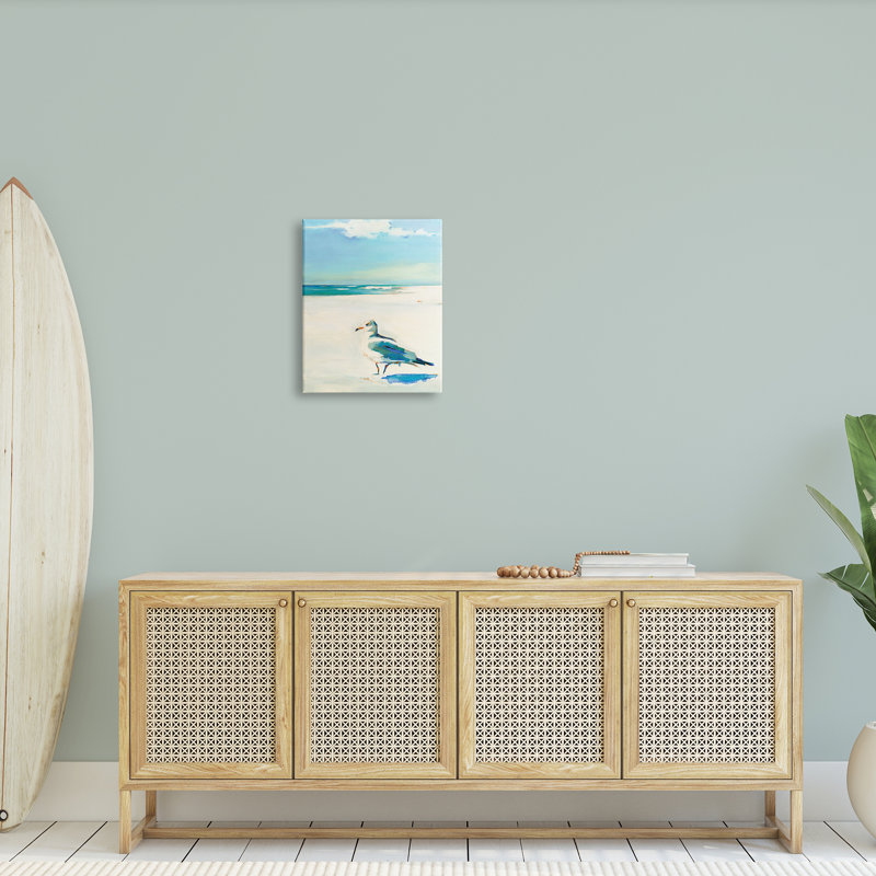 Mouette sur une plage de sable douce et tranquille par Kathleen Broaderick 913, Toile tendue, H 20 po x l 16 po x P 1,5 po