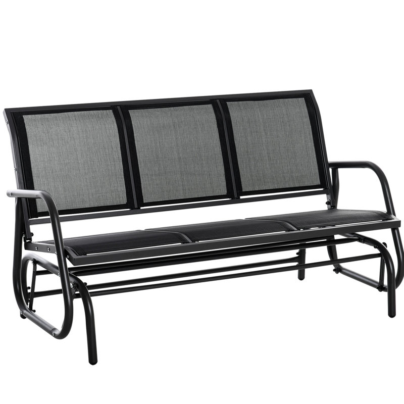 3 - Person Outdoor Glider Swing Bench, Breathable Mesh Fabric, Black Metal Structure, Smooth Gliding, Suitable For Porch, Poolside, 57.81" L, 29.5" W, 33.5" H, 660 Lbs Capacity Patio Bench Persons,