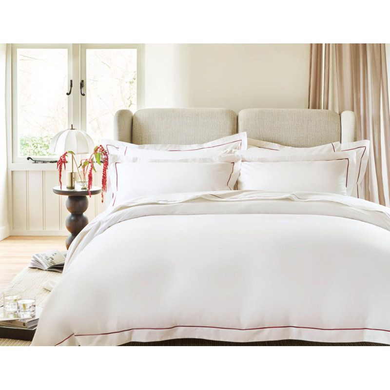 Premium Sateen Duvet Cover Set, King Duvet Cover + 2 Standard Pillowcases, White/Fuchsia